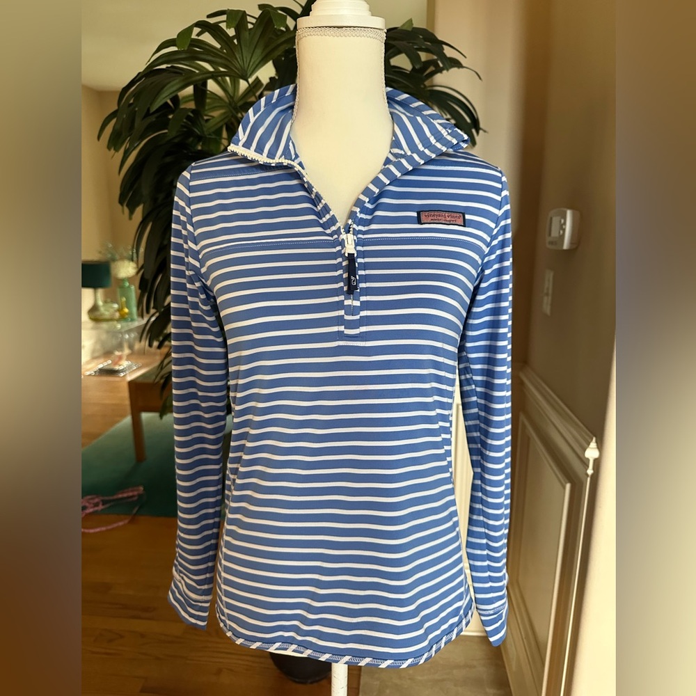 💙💕Vineyard Vines Blue & White Striped Quarter Zip Long Sleeve Shirt  Size XXS💙💕